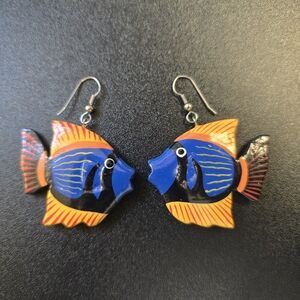 Hand-Painted Blue & Orange Funky Tropical Fish Earrings